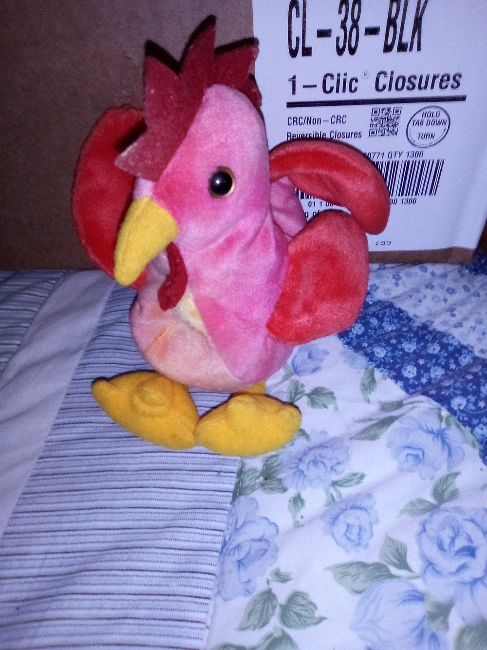 Ty Pink and Red Rooster Plush Toy with Yellow Feet